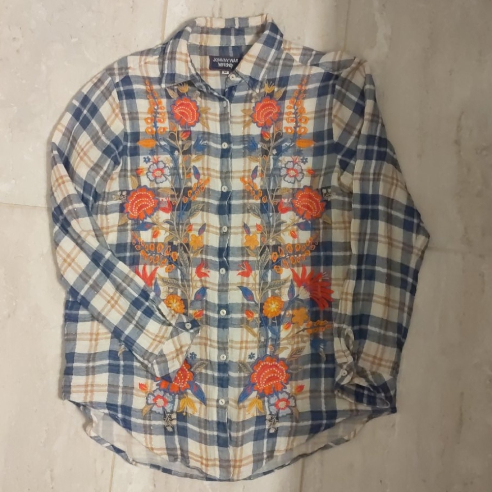 Johnny Was Workshop plaid floral top